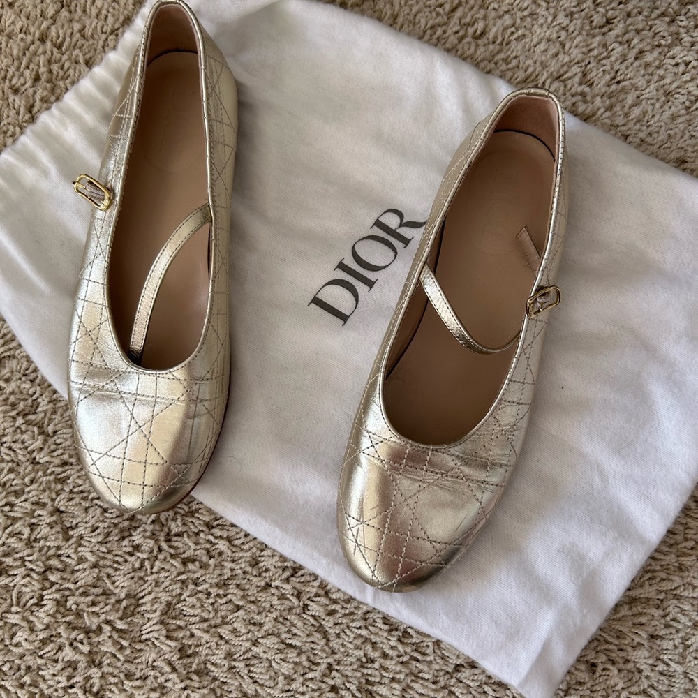 Dior Kids Metallic Gold Flats
